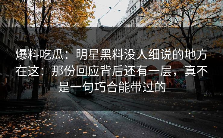 爆料吃瓜:明星黑料没人细说的地方在这:那份回应背后还有一层,真不是一句巧合能带过的 爆料吃瓜:明星黑料没人细说的地方在这:那份回应背后还有一层,真不是一句巧合能带过的